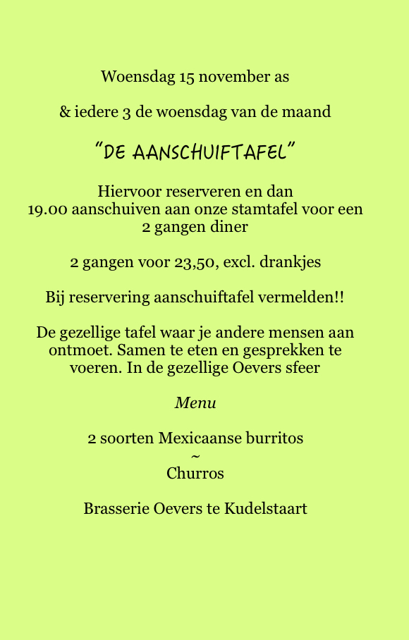 Aanschuiftafel 3e woensdag van de maand